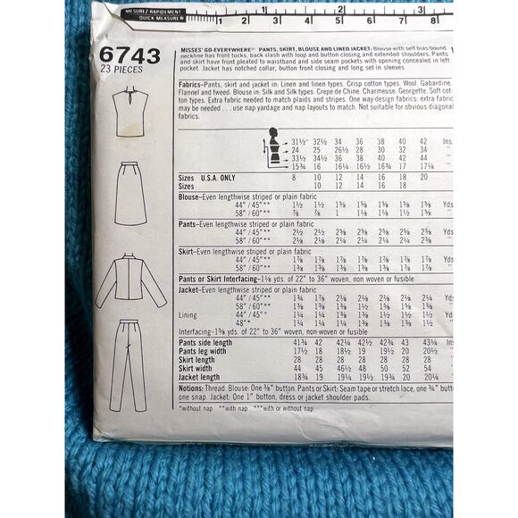 Simplicity 6743 pattern suit blazer top skirt pant 1980s size 10 - Picture 5 of 7